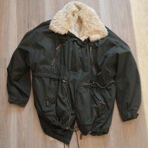 ZARA Trafaluc Green Utility Coat with Faux Shearling